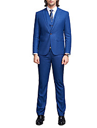 cheap -Blue Men&#039;s Party / Evening Suits 3 pcs Striped Standard Fit Single Breasted One-button 2022