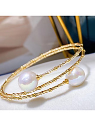 cheap -Women&#039;s White Pearl Cuff Bracelet Wrap Bracelet Bracelet Double Layered Circle Fashion Classic European French Sweet 14K Gold Plated Bracelet Jewelry Gold For Gift Daily Formal Birthday Festival