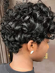 cheap -Human Hair Wig with Bang Full Machine Made Curly For Women Short Curly Wig Pixie Cut Brazilian Hair None Lace 150% Density Capless Wig Natural Black