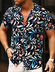 cheap -Men&#039;s Shirt Print Leaves Turndown Street Casual Button-Down Short Sleeve Tops Casual Fashion Breathable Comfortable Rainbow