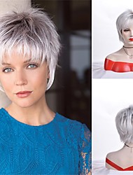 cheap -Cute Mommy Wigs Short Hair Wigs with Bangs Grey Ombre Hair Heat Resistant Short Synthetic Wigs Party Wigs for Women Perruque