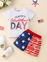 cheap -Kids Toddler Boys American National Day T-shirt &amp; Shorts Shorts Set T-shirt Set 2 Pieces Short Sleeve White Star Letter Loose Print Anniversary Outdoor Active Street Style Short Above Knee 1-5 Years