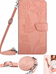 cheap -Phone Case For Apple Handbag Purse Wallet Card iPhone 13 Pro Max 12 Mini 11 X XR XS Max 8 7 Shockproof with Adjustable  Neck Strap with Removable Cross Body Strap Butterfly Solid Colored Flower PU