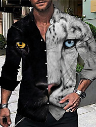 cheap -Men&#039;s Shirt 3D Print Leopard Animal Turndown Street Casual Button-Down Print Long Sleeve Tops Casual Fashion Breathable Black / Spring / Summer