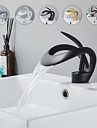 cheap -Modern Style Brass Bathroom Faucet,Matte Black/Golden/Grey Waterfall Widespread Single Handle One Hole Bathroom Tap with Hot and Cold Switch