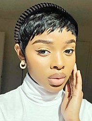 cheap -Pixie Cut Wig Human Hair For Black Women Short Wig with Bangs None Lace Front Human Hair Wig for Women Brazilian Remy Human Hair Glueless Full Machine Made Wig 130% Density Finger Wavy Wig