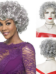 cheap -Synthetic Afro Curly Wigs Short Gray Curly Hair Wigs for Women Fluffy Bob Wig for Older Woman Heat Resistant