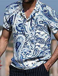 cheap -Men&#039;s Shirt Print Cashew nuts Turndown Street Casual Button-Down Print Short Sleeve Tops Casual Fashion Designer Breathable Blue / Spring / Summer