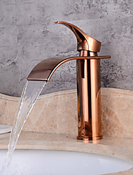 cheap -Modern Style Single Handle Bathroom Sink Faucet,Rose Golden One Hole Waterfall,Oil-rubbed Cooper with Drain and Brass Faucet Body with Hot and Cold Water and Pop-up Drain