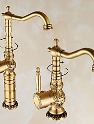 cheap -Kitchen faucet - Single Handle One Hole Antique Brass Standard Spout Centerset Retro Vintage Kitchen Taps