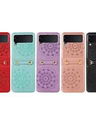 cheap -Phone Case For Samsung Galaxy Handbag Purse Flip Z Flip 3 Flip Shockproof with Adjustable  Neck Strap Solid Colored Flower PU Leather