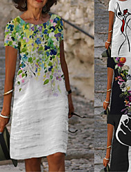 cheap -Women&#039;s A Line Dress Short Mini Dress Green White Black Purple Short Sleeve Floral Abstract Print Spring Summer Round Neck Stylish Casual Modern 2022 S M L XL XXL 3XL
