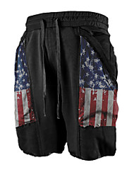 cheap -Men&#039;s Stylish Casual / Sporty Active Shorts Drawstring Pocket Elastic Waist Knee Length Pants Sports Outdoor Daily Micro-elastic Graphic American Flag Comfort Breathable Mid Waist Black M L XL XXL 3XL