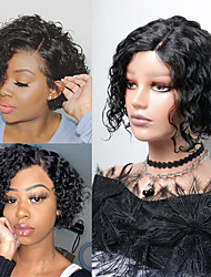 cheap -Curly Wigs Human Hair T Part Lace Front Wig Right Side Shape L Lace Wig For Black Women Water Wave Short Pixie Cut Wigs
