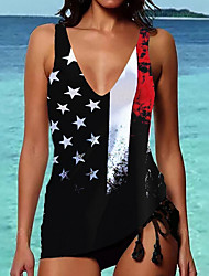 cheap -Women&#039;s Swimwear Tankini 2 Piece Normal Swimsuit Tassel Fringe High Waisted Stars National Flag Black Padded Strap Bathing Suits Sports Vacation Sexy / New
