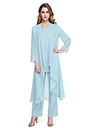 cheap -Pantsuit / Jumpsuit Mother of the Bride Dress Plus Size Elegant Bateau Neck Floor Length Chiffon Sleeveless with Solid Color 2022