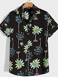 cheap -Men&#039;s Shirt Print Leaves Turndown Street Casual Button-Down Short Sleeve Tops Casual Fashion Breathable Comfortable Black