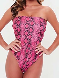 cheap -Women&#039;s Swimwear One Piece Monokini Bathing Suits Normal Swimsuit Tummy Control Push Up Snake Skin Pattern Gray Rose Red Padded Off Shoulder Bathing Suits New Casual Sexy / Padded Bras