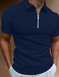 cheap -Men&#039;s Golf Shirt Striped Solid Colored Turndown Going out golf shirts Zipper Short Sleeve Slim Tops Designer Punk &amp; Gothic Sports White Black Gray