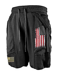 cheap -Men&#039;s Stylish Casual / Sporty Active Shorts Drawstring Pocket Elastic Waist Knee Length Pants Sports Outdoor Daily Micro-elastic Graphic Patterned American Flag Comfort Breathable Mid Waist Black S M