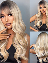cheap -HAIRCUBE Long Wavy Ombre Blonde Synthetic Wigs with Bangs Natural Straight Wig For African American Women Coaplay