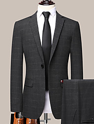 cheap -Light Grey Dark Gray Men&#039;s Wedding Suits 2 pcs Checkered Tailored Fit Single Breasted One-button 2022