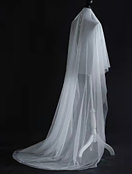 cheap -Two-tier Pearls / Vintage Wedding Veil Chapel Veils with Faux Pearl Tulle