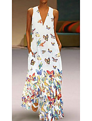 cheap -Women&#039;s A Line Dress Maxi long Dress White Purple Pink Yellow Light Blue Sleeveless Butterfly Animal Print Summer Deep V Hot Casual 2022 S M L XL XXL 3XL 4XL 5XL / Plus Size / Plus Size