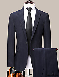 cheap -Dark Navy Men&#039;s Wedding Suits 2 pcs Striped Tailored Fit Single Breasted One-button 2022