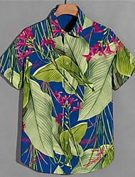 cheap -Men&#039;s Shirt Print Leaves Turndown Street Casual Button-Down Print Short Sleeve Tops Casual Fashion Designer Breathable Blue / Spring / Summer