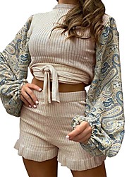 cheap -cross-border autumn printing long-sleeved two-piece women&#039;s amazon europe and america fashion bandage casual shorts suit women