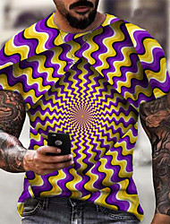 cheap -Men&#039;s Unisex T shirt Tee 3D Print Graphic Technology Crew Neck Street Daily Print Short Sleeve Tops Casual Designer Big and Tall Sports Purple Yellow / Summer
