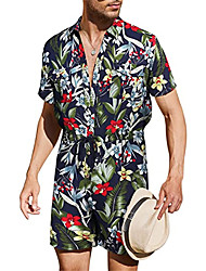 cheap -Men&#039;s Shirt Set Leaves Turndown Street Casual Button-Down Short Sleeve Tops Fashion Hawaiian Comfortable Green White Black / Summer