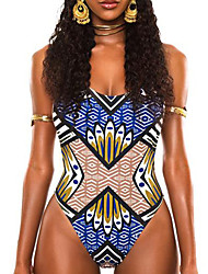 cheap -Women&#039;s Swimwear One Piece Monokini Bathing Suits Normal Swimsuit Tummy Control Open Back Printing High Waisted Geometric Abstract Blue Yellow Rosy Pink Royal Blue Navy Blue Scoop Neck Bathing Suits