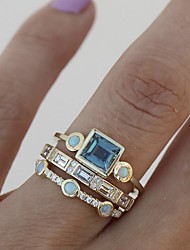 cheap -3pcs Ring For Women&#039;s Aquamarine Blue Wedding Street Date 18K Gold Geometrical