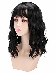 cheap -Chrider Wigs for Black Women, 16&quot; Loose Wavy Natural Black Wigs with Air Bangs for Women, Shoulder Length Pastel Bob Synthetic Wig Nature Looking for Black Women, Cosplay Costume Wigs