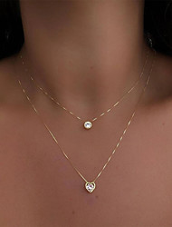 cheap -1pc Necklace Layered Necklace For Women&#039;s Party Evening Street Gift Imitation Diamond Alloy Double Layered Heart