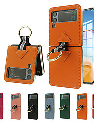 cheap -Phone Case For Samsung Galaxy Flip Z Flip 3 Flip Solid Colored Genuine Leather