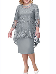 cheap -Women&#039;s Plus Size Dresses Wedding Two Pieces Lace Overlay Dress Round Neck 3/4 Length Sleeve Spring Summer Dress