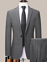 cheap -Light Grey Dark Gray Men&#039;s Wedding Suits 2 pcs Striped Tailored Fit Single Breasted One-button 2022