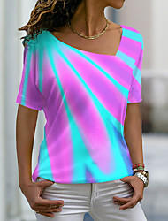 cheap -Women&#039;s Abstract Painting T shirt Graphic Print V Neck Basic Tops Pink / 3D Print