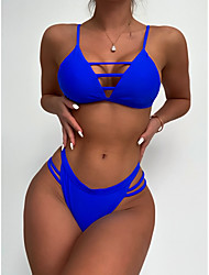 cheap -Women&#039;s Swimwear Bikini 2 Piece Normal Swimsuit 2 Piece Triangle Adjustable Soft Solid Color Blue Padded Strap Bathing Suits Sexy Vacation Sexy / Lady / New / Padded Bras