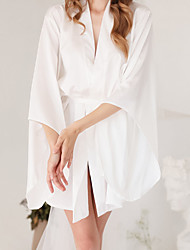 cheap -Women&#039;s Robes Gown Sleep Shirt 1 set Pure Color Simple Ultra Slim Romantic Daily Wedding Party Tea Party Satin Warm Breathable # Robe Top Basic Front Close Belt Included Fall Spring White Pink / Gift