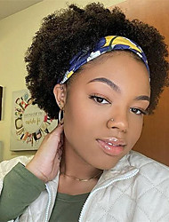 cheap -Human Hair Wig Short Afro Curly Afro Kinky Curly With Headband Natural Black Adjustable Natural Hairline curling Machine Made Capless Brazilian Hair All Natural Black #1B 6 inch Daily Wear Party