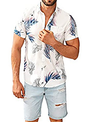 cheap -Men&#039;s Shirt Print Leaves Turndown Street Casual Button-Down Short Sleeve Tops Casual Fashion Breathable Comfortable White Black Khaki