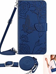 cheap -Phone Case For Samsung Galaxy Handbag Purse Wallet Card A53 S22 Ultra Plus S21 FE S20 Note 10 Shockproof with Adjustable  Neck Strap with Removable Cross Body Strap Butterfly Solid Colored Flower PU