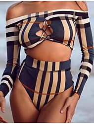cheap -Women&#039;s Swimwear Bikini 2 Piece Normal Swimsuit Push Up High Waisted Gingham Pure Color Blue Gray Yellow Red Padded Off Shoulder Bathing Suits New Casual Sexy / Padded Bras