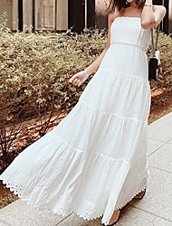 cheap -Women&#039;s A Line Dress Maxi long Dress White Sleeveless Pure Color Ruffle Cold Shoulder Spring Summer Strapless Sexy 2022 S M L XL