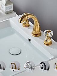 cheap -Widespread Bathroom Sink Faucet,Brass Two Handle Three Holes,Crystal Handle Bath Taps