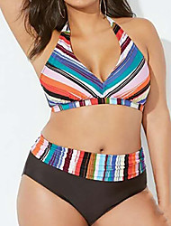 cheap -Women&#039;s Swimwear Bikini 2 Piece Plus Size Swimsuit Printing Striped Blue V Wire Bathing Suits New Vacation Sexy / Modern / Padded Bras